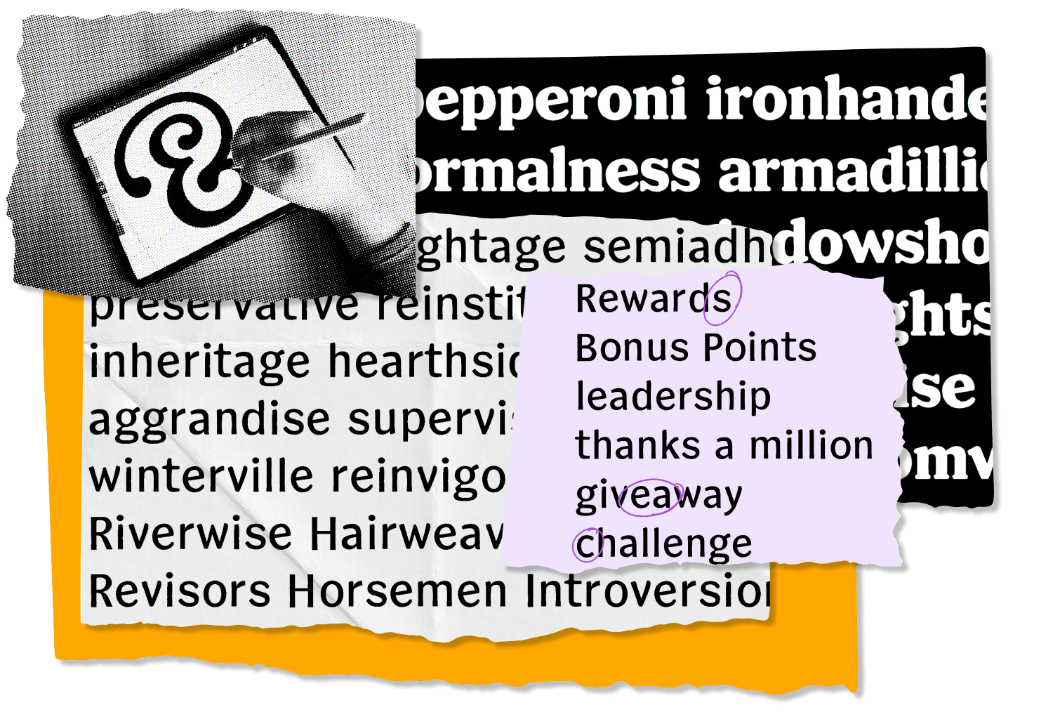 <b class="accent">FIG. 4 — </b> Early sketches by the Lettermatic team of both the sans and the serif, and a process photo of Danelle sketching on the iPad.