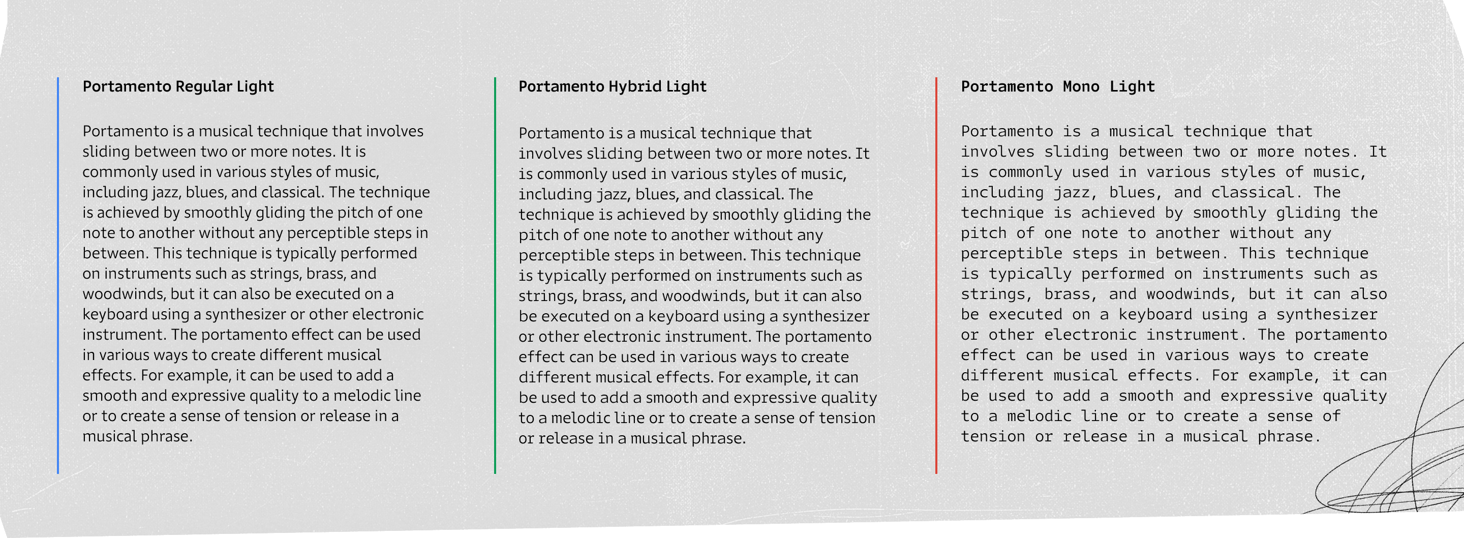 <b class="accent">FIG. 16 — </b> Comparison of Portamento’s subfamilies in body copy.