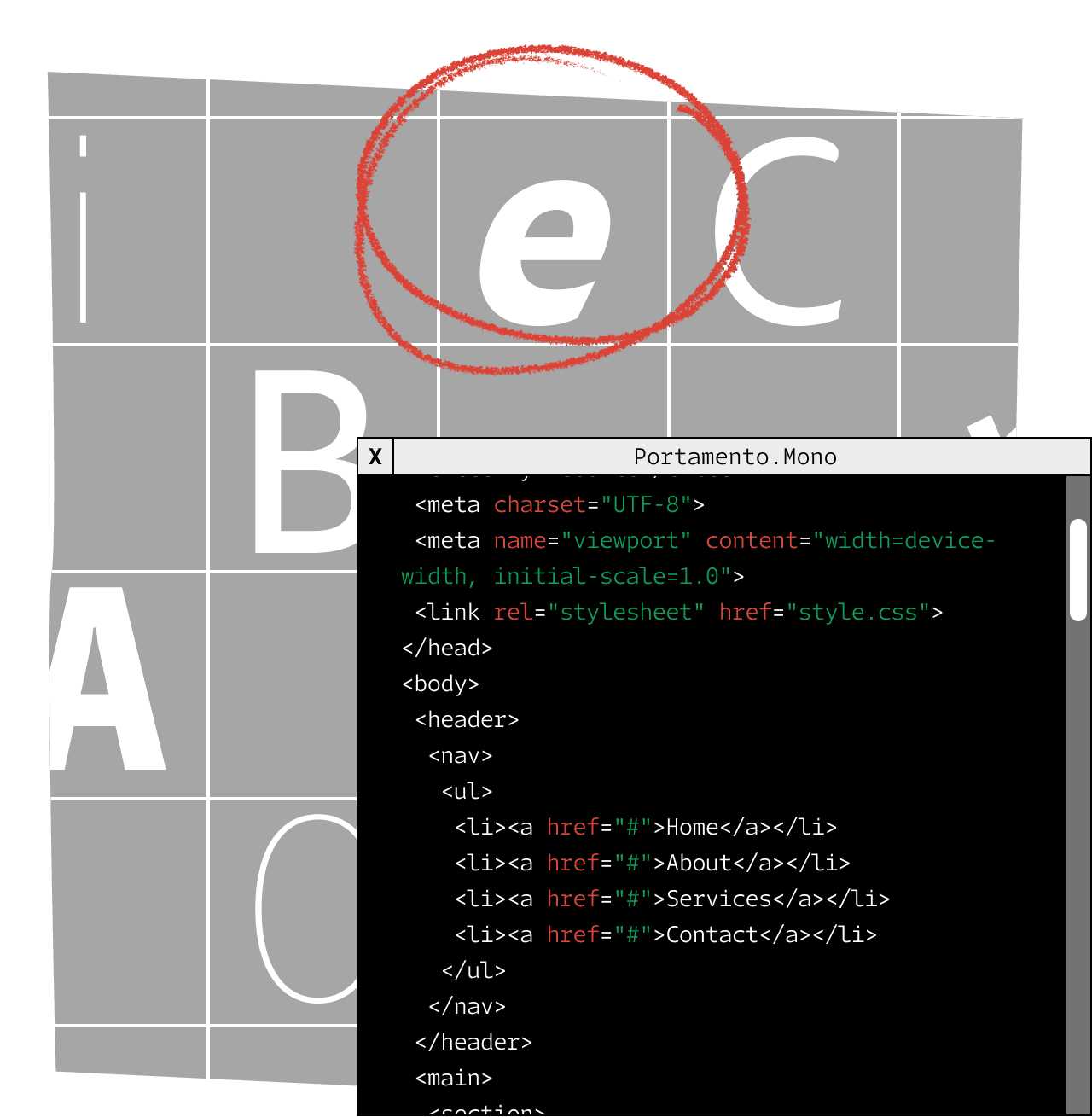 <b class="accent">FIG. 10 — </b> Portamento  Mono was used in the process of making these fonts.